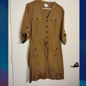 Beige by eci (Size 14) Tan Safari Style Belted Dress